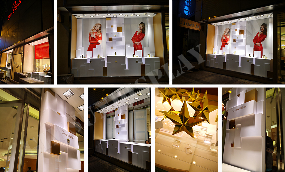 window display, store decoration, gold printing, silver printing, lenticular printing, advertising installation, creative solutions, retail brands, display stands, specialized printing
