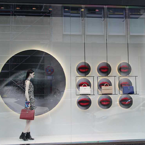window display, store decoration, gold printing, silver printing, lenticular printing, advertising installation, creative solutions, retail brands, display stands, specialized printing
